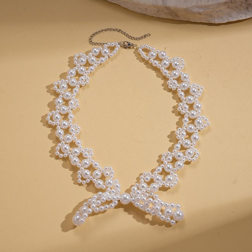 Bead Bow Necklace Imitation Pearl Collarbone Chain Sweet Clavicle Chain Women  Ladies