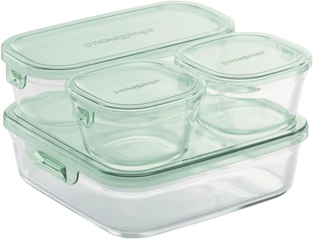 

Набор контейнеров для хранения Iwaki Glass, термостойкие контейнеры, зеленый, 4 шт., и микроволновая печь, PS-PRN-4G2