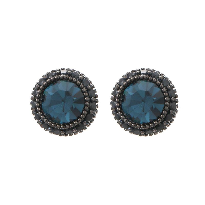 Vintage Elegant Zircon Deep Blue Ear Studs S925 Silver Earrings for Women