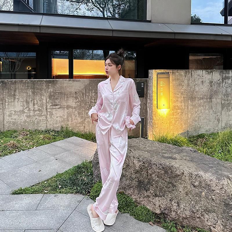 Poker New Spring and Autumn Ice Silk Pajamas for Women Cute Thin Style High-end Home Furnishing
