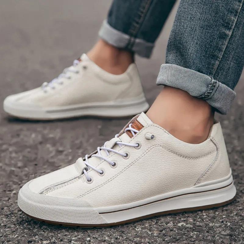 Genuine Leather Men Skataboard Shoes Elevator 6CM Height Increase Sports Loafers Hollow Breathable Sneakers Heightening Shoes