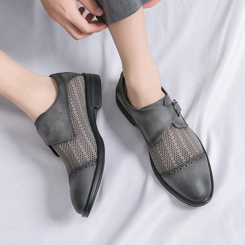 Men Monks Grey Derby Wedding Dress Summer Pointed Toe Elevator Shoes Tuxedo Prom Blazers Shoes Plus Size