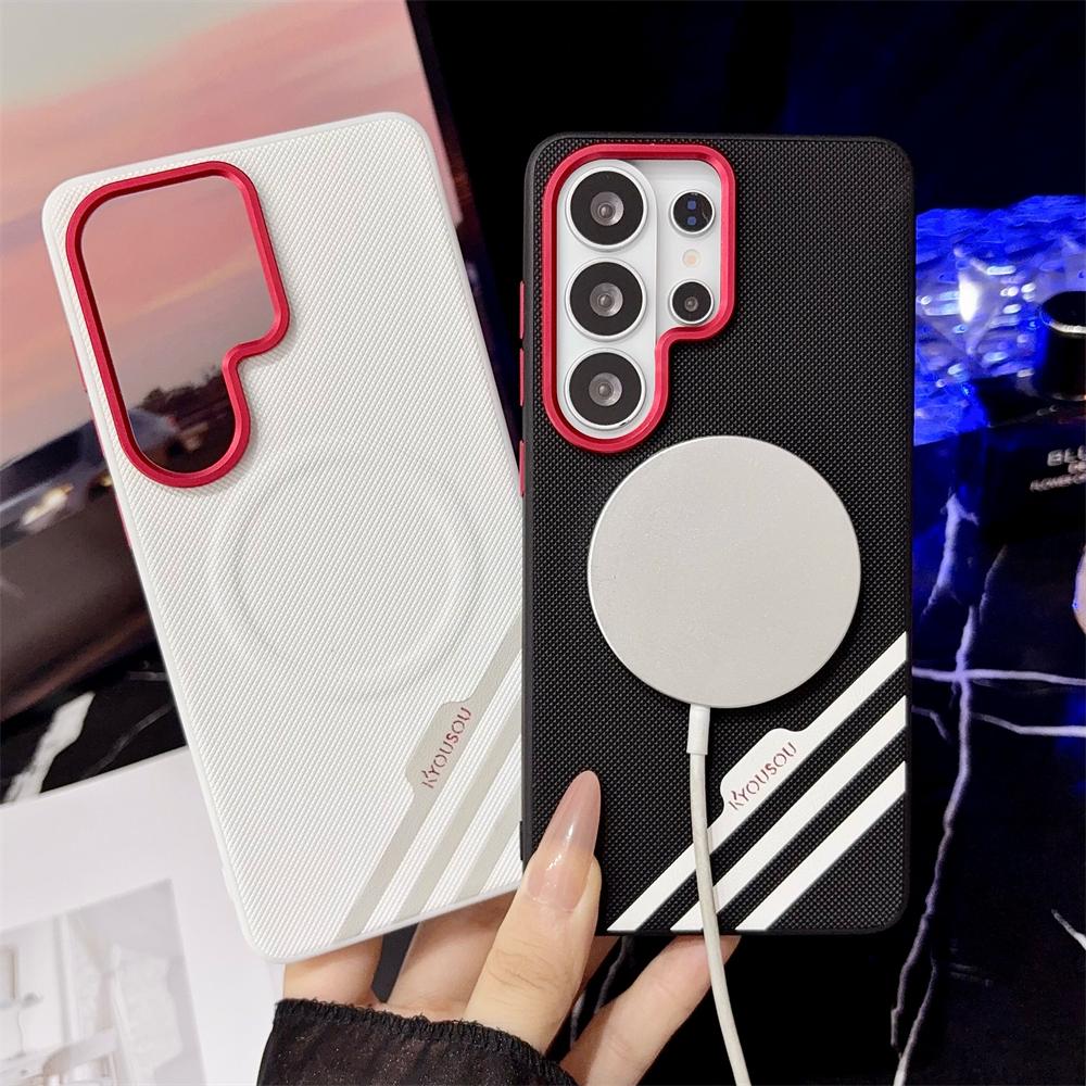 Luxury Leather Pattern For Magsafe Magnetic Phone Case For Samsung Galaxy S26 S25 Ultra Plus S25 Edge Wireless Charge Back Cover