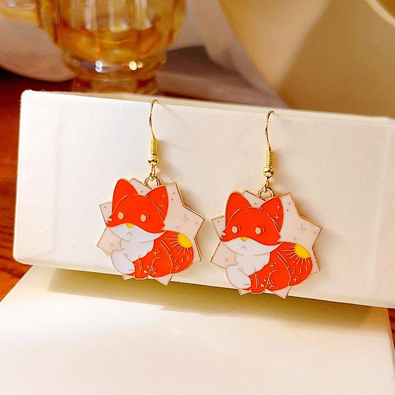 Fashion Cute Fox Koi Cat Rabbit Earrings for Women Girls Sweet Cartoon Enamel Painted Animal Earrings Jewelry Gift