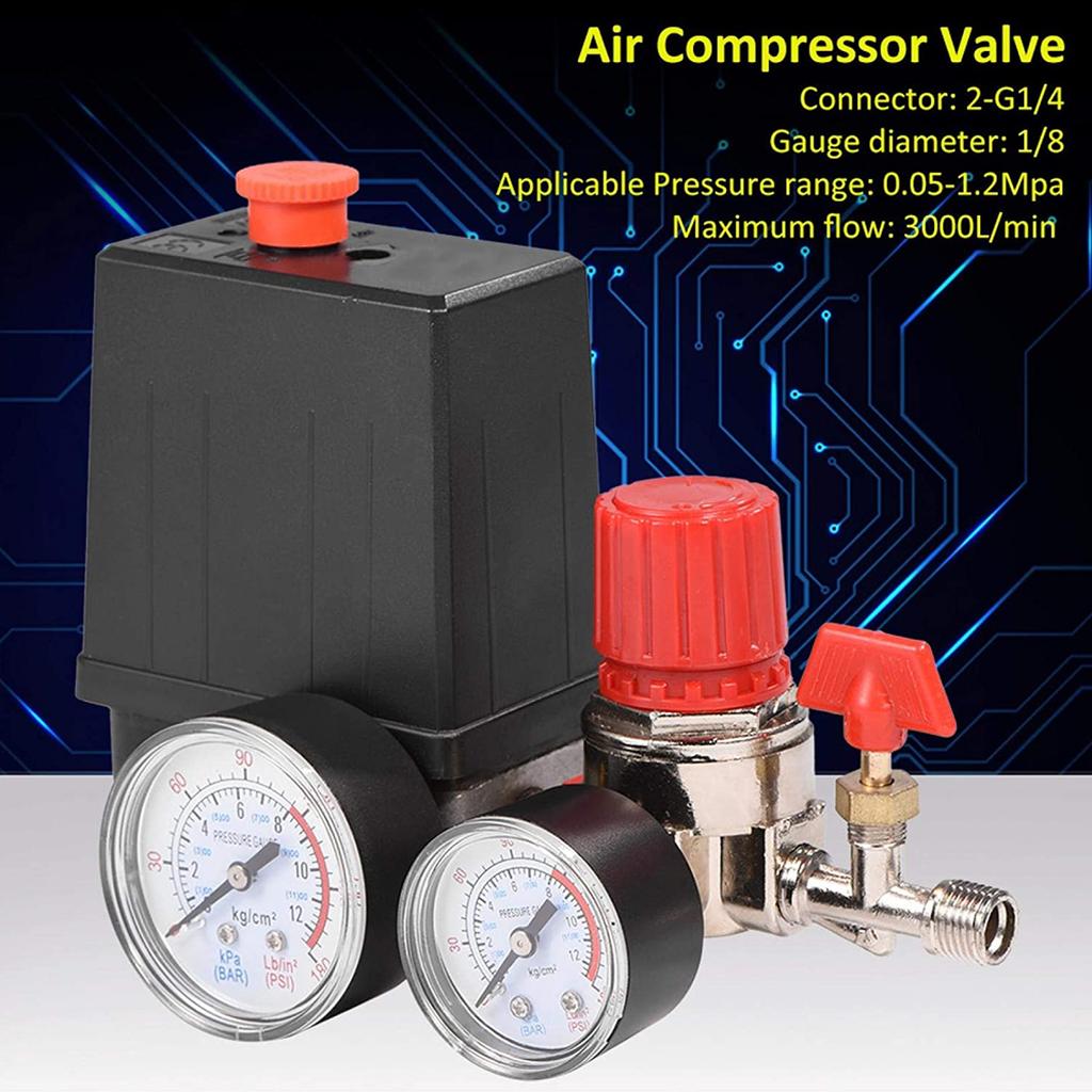 90-120PSI Luftkompressor-Pumpendruckschalter 220V Druckschalter Verteilerregler Manometer 1/4"BSP Luftkompressorteil
