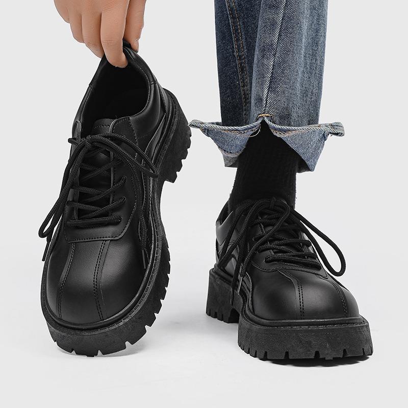 Fashion Shoes for Mens Fashion Black Business Casual Leather Shoe Big Head Derby Shoes Low Top Thick Sole Men's Shoes Zapatillas Hombre