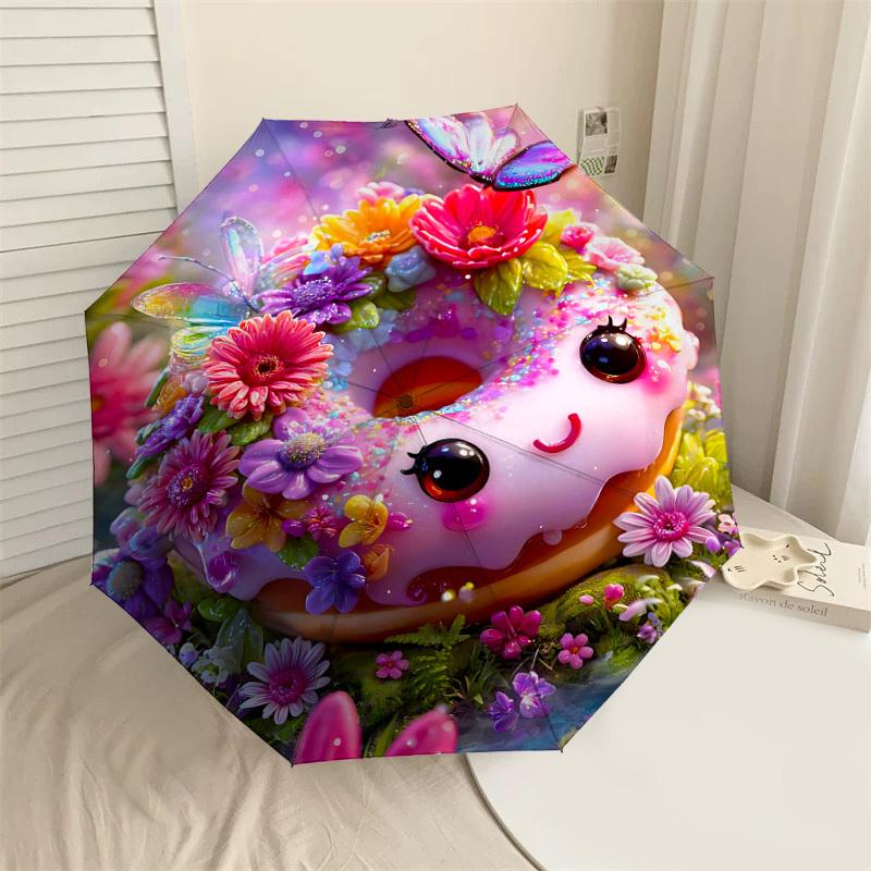 

1PC donut_flower_garden Automatic Open/Close Umbrella with Windproof, 8-Rib Sturdy Canopy, Durable Ribs, Fashionable Design1324A