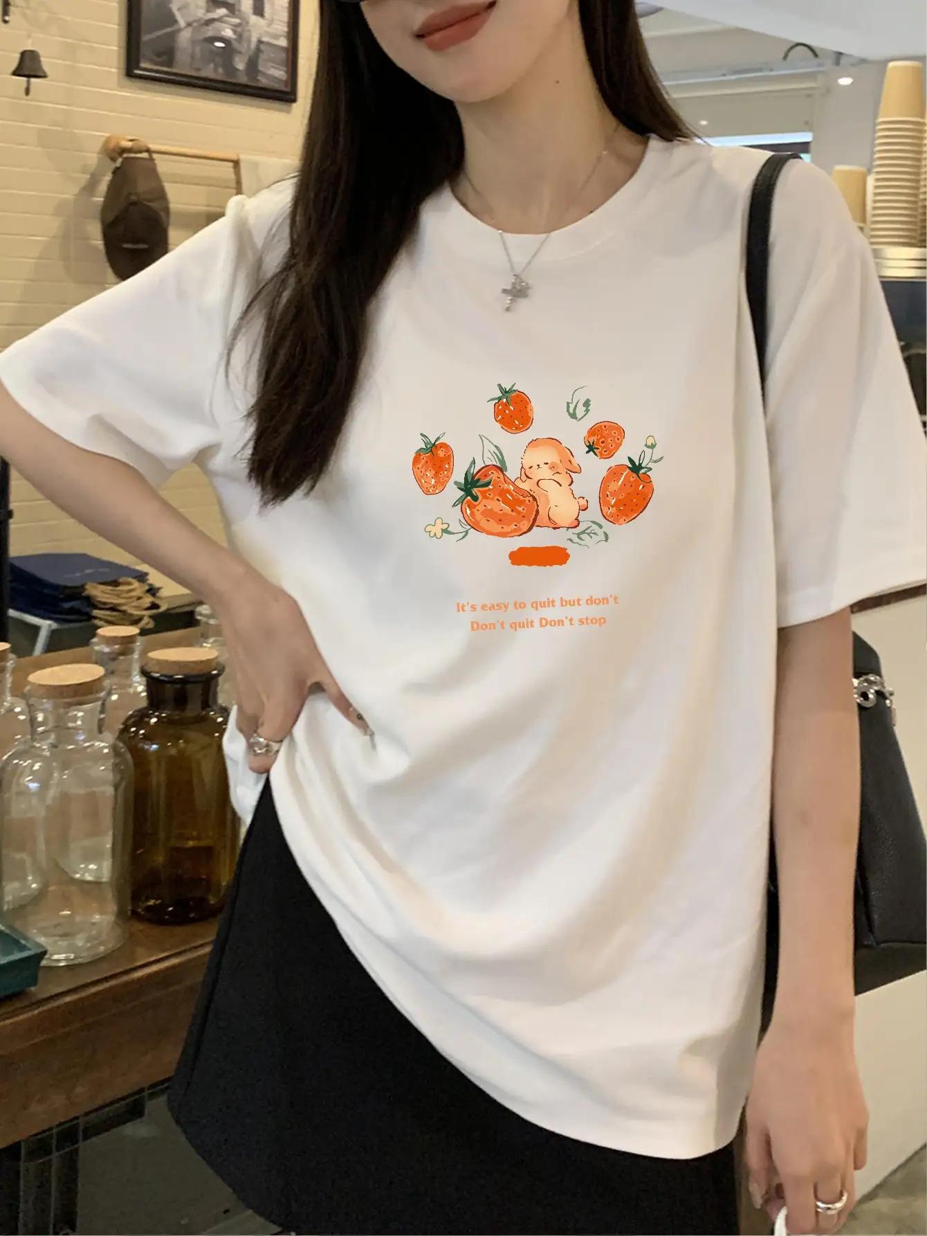 

Womens White TShirt Cute Cartoon Letter Geometric Print Short Sleeve Top Breathable Round Neck Casual Aesthetic Clothes S