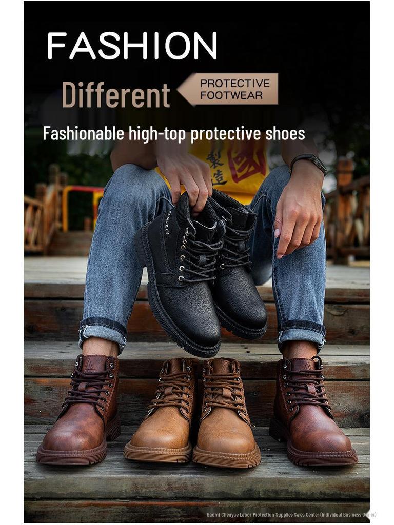 Men's High-Top Anti-Smash, Anti-Puncture, Non-Slip, Water-Repellent Work Boots for Outdoor, Wear-Resistant and Comfortable for Long-Standing.