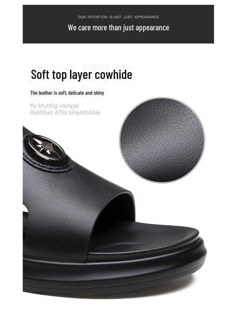 Genuine Leather Men's Outdoor Summer Flip Flops and Sandals