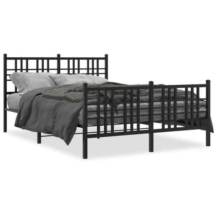 VidaXL Cadre de Lit Métal avec Tête de Lit/Pied de Lit, Sommier à Lattes, Lit Adulte, Lit Double de Chambre à Coucher 376339