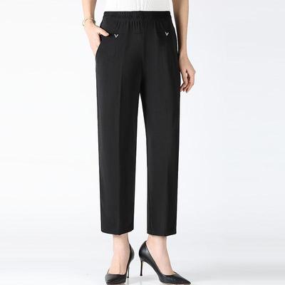 Women's Middle Aged Pants Plus Size Thin High Waiste Elastic Loose Straight Pants Female Casual Trousers