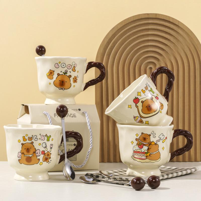 Buddhist Kapibala Ceramic Cup High-Pretty Capybara Mug with Spoon Cute Student Water Cup Couple Souvenir