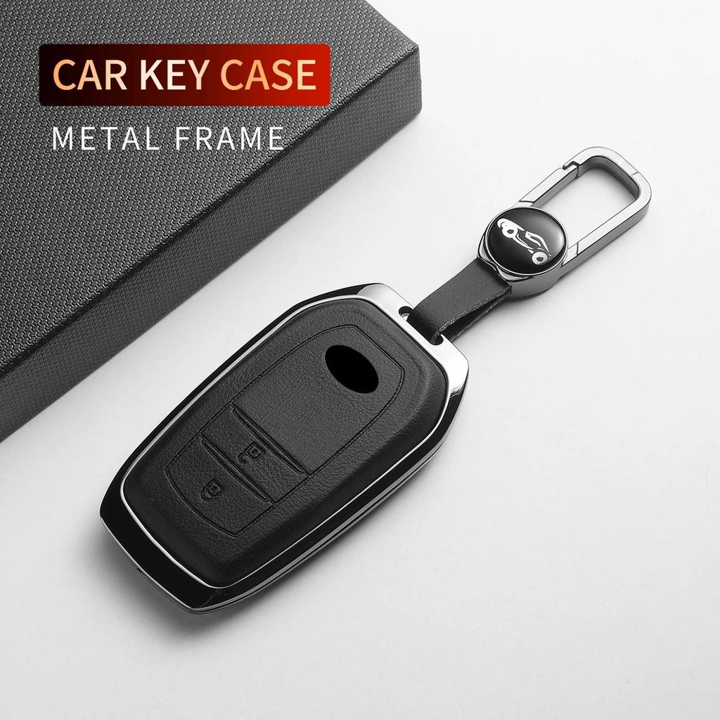 Leather Metal Car Key Case For Fortuner Camry Yaris Cross Hilux Innova Land Cruiser 200 300 Prado Crown TLK 200 Auto Accessories