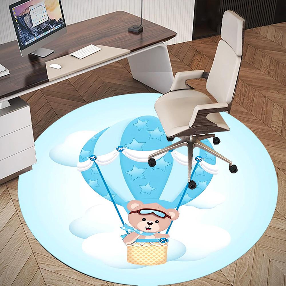 1pc Hot Air Balloon Teddy Bear Round Chair Mat Area Rug - Non-Slip, Floor Mat for Office, Bedroom, Home Decor Christmas Gift P0811435