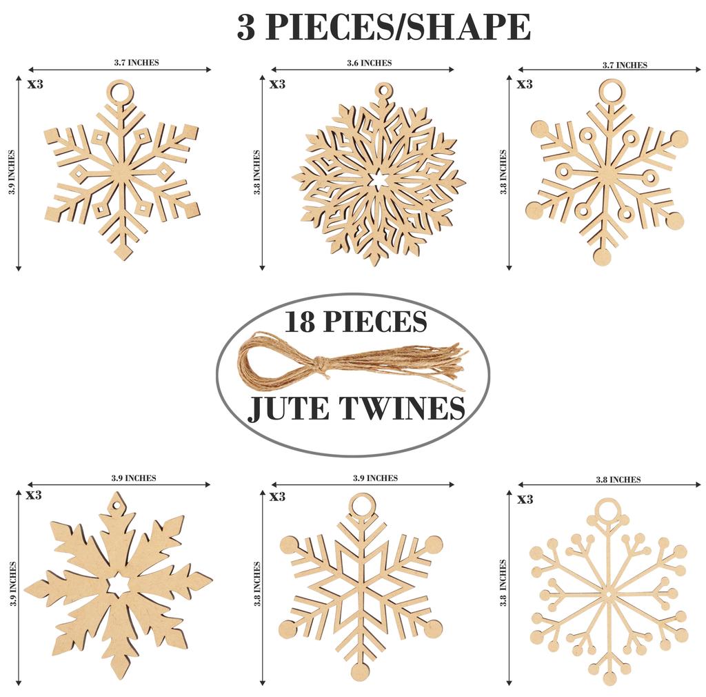 Inkdotpot 18pcs Christmas Ornaments, Unfinished Wooden Laser Cutouts Tree/Bell Shaped Embellishments Hanging Ornament