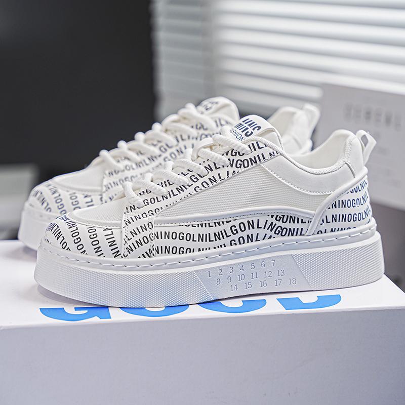 

Кроссовки повседневные мужские дизайнерские белые туфли модные микрофибровые кожаные дышащие туфли на плоской платформе с увеличенной высотой 39 белый