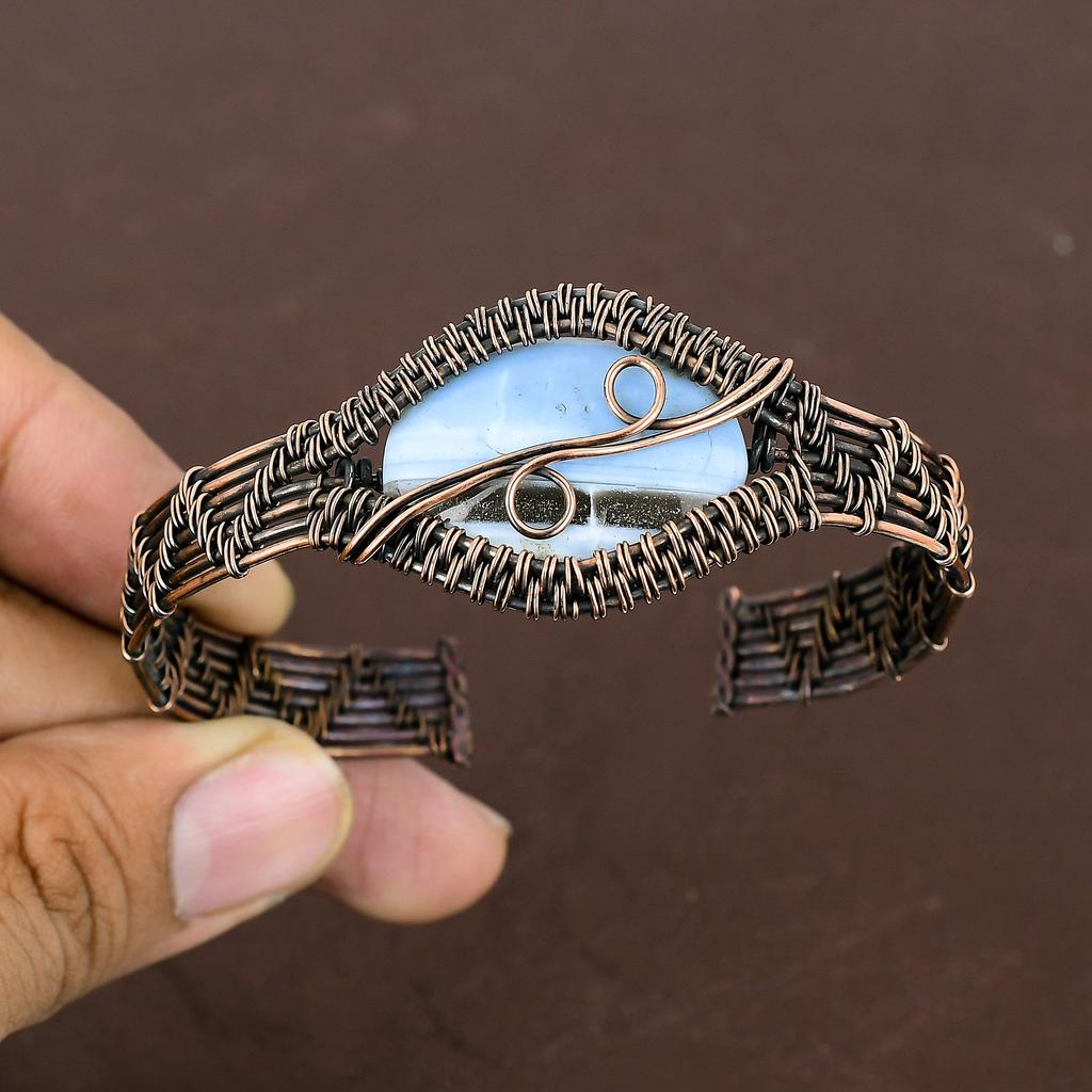 Owhyee Opal Handmade Copper Wire Wrap Bangle Adjustable H2r05