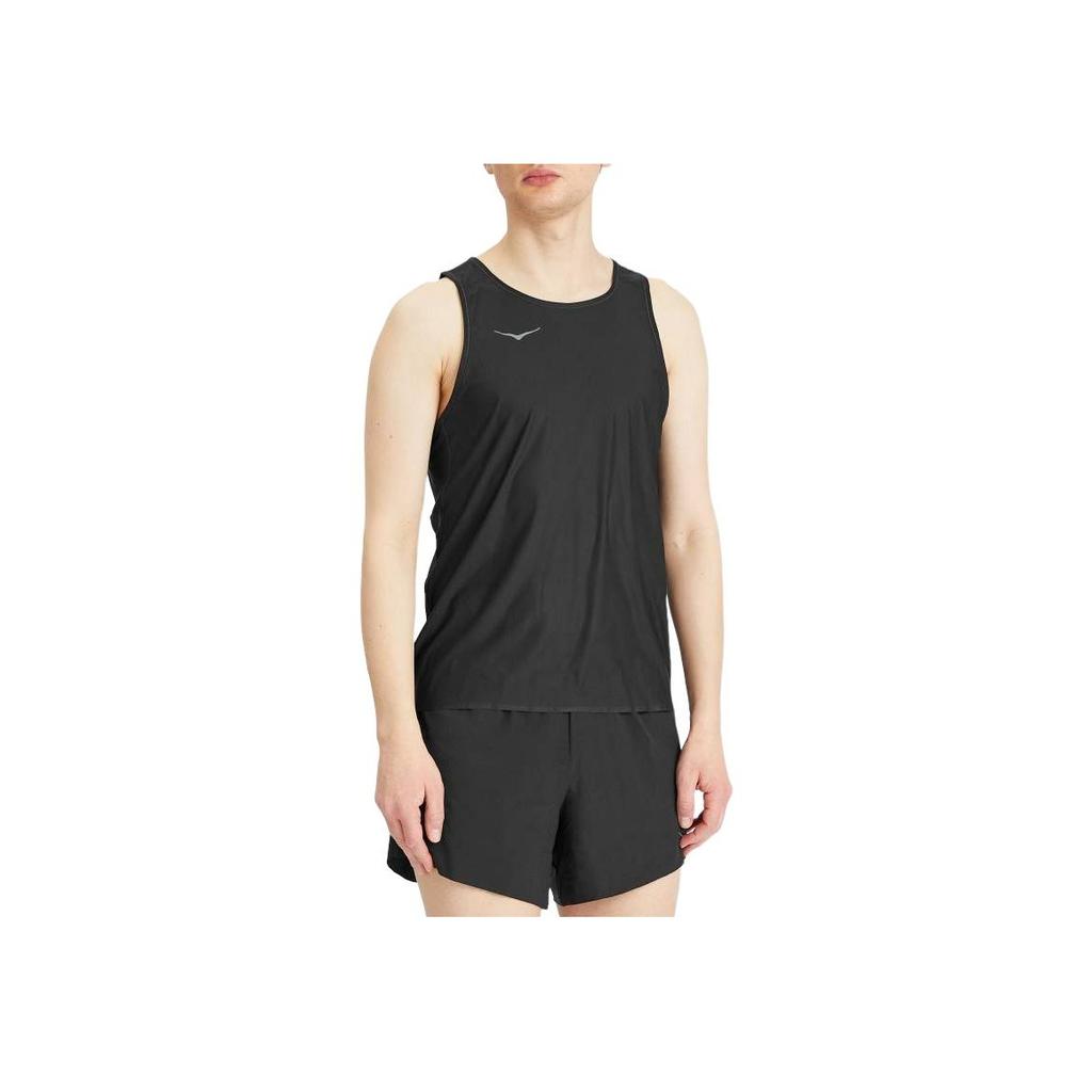 HOKA ONE ONE Solid Logo Lightweight Round Neck Vest Men tops Black 1151070-BLK