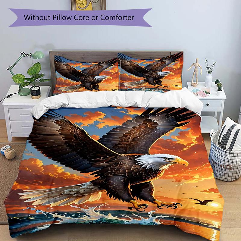 3pcs Eagle, Ocean Sunset Duvet Cover Set -Includes 1 Duvet Cover and 2 Pillowcases, No Quilt Core, All-Season Home Decor Yy251111115