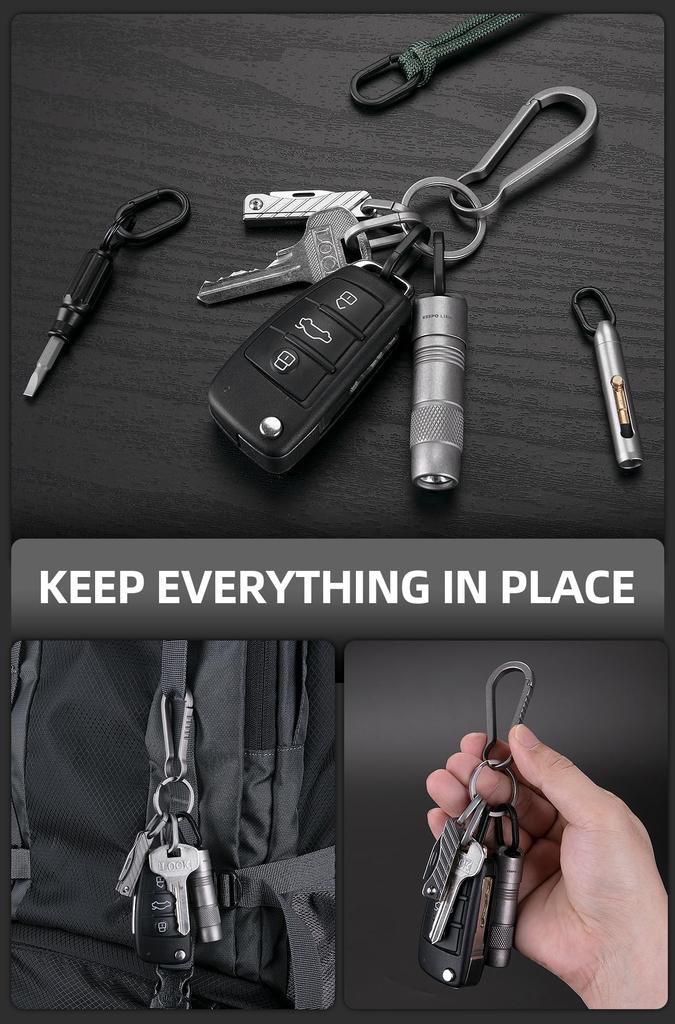 KEEPO LINK Titanium Side Push Keychain Connector, Lightweight, Compact, Quick Release Key Ring for Men, Set of 2, OLO03 (Black, Small)