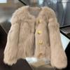 2024 Women Winter Fashion New Faux Fox Fur Coat Metal Button Thickened Warm Tops