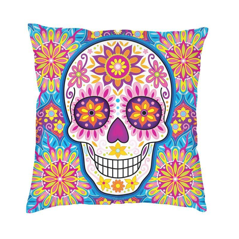 Day Of The Dead Sugar Skull Square Pillowcover Decoration Cushion Cover Throw Pillow for Sofa Doublesided Printing