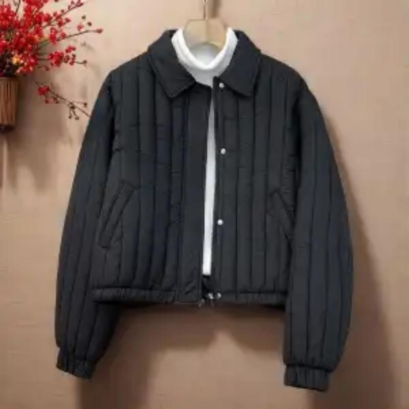 

Новая тонкая короткая хлопковая куртка в корейском стиле для женщин на осень-зиму, универсальная стеганая куртка для通勤, модная L чёрный