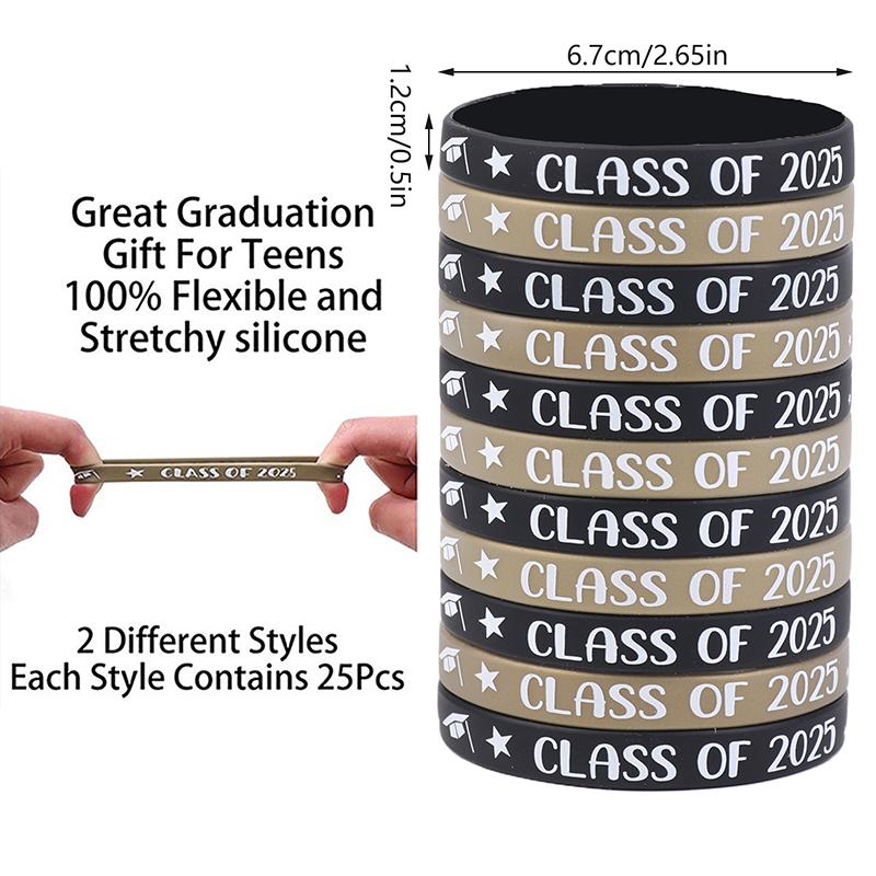 

50Pcs Class Of 2025 Bracelet Silicone Graduation Bracelets Rubber Bracelets Graduating Celebration Bracele For Teacher Student G