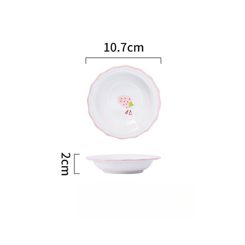 Korean‑Style Fresh Strawberry Ceramic Tableware Set, Oven & Microwave‑Safe Cute Irregular Bowl Plate Spoon for Home Kitchen