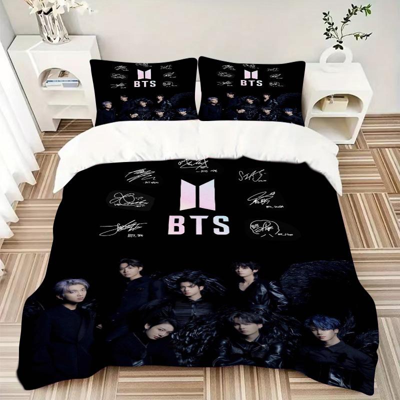 BTS Mitglieder mit Flügeln Bettwäsche-Set Bettbezug Geschenk für Schlafzimmer, Enthält 1 Bezug und 2 Kissenbezüge, Ohne FüllungB289