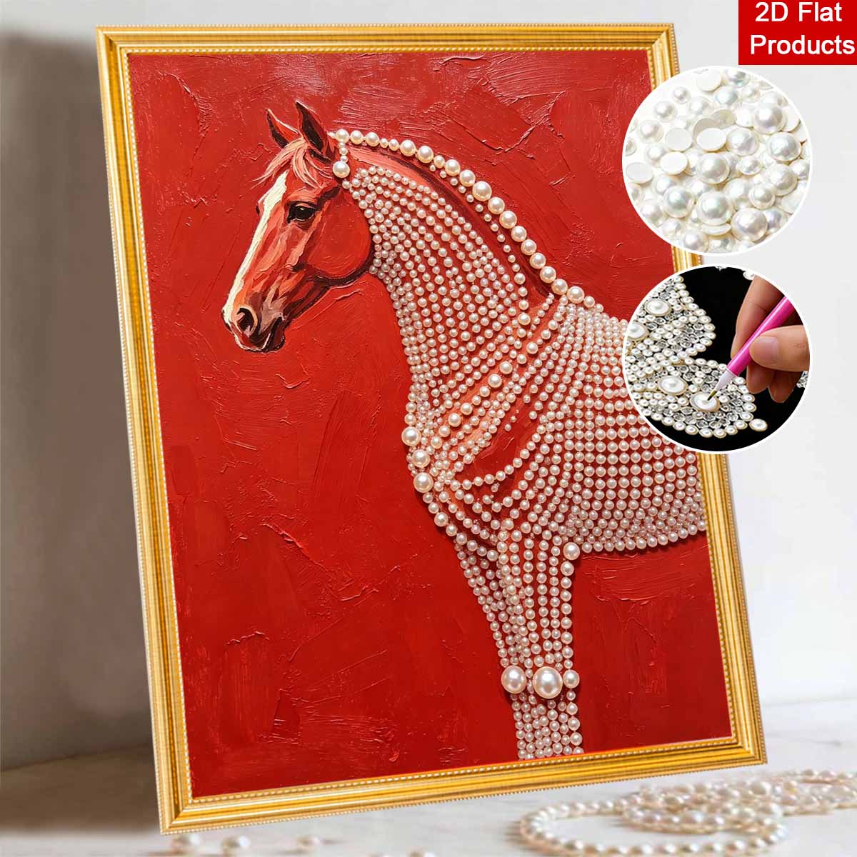 

5D DIY Pearl Diamond Painting Kit Majestic Red Horse Full Drill Embroidery Mosaic Art Home Wall Decor Gift 30x40cm