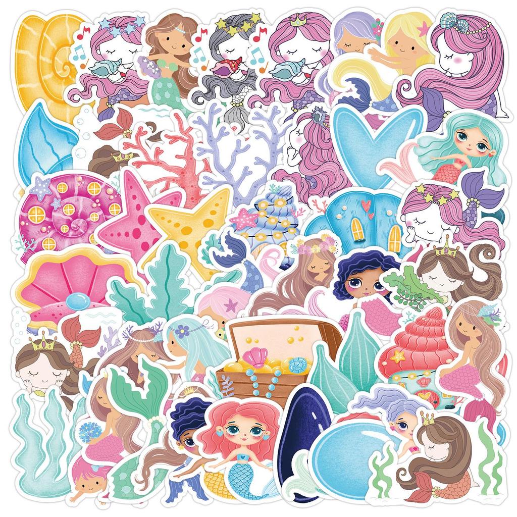 50pcs Waterproof Mermaid Cartoon Stickers for Suitcase, Phone, Notebook, and Journal