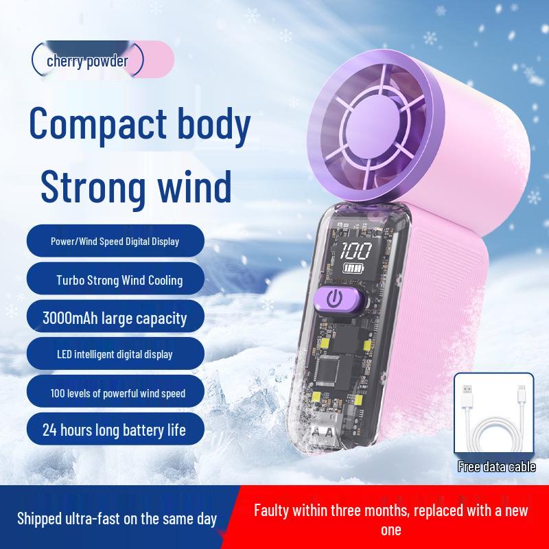 

K688 USB Rechargeable Mini Handheld Fan - High-Speed, Silent with Digital Display 50*22*34 mm рожевий