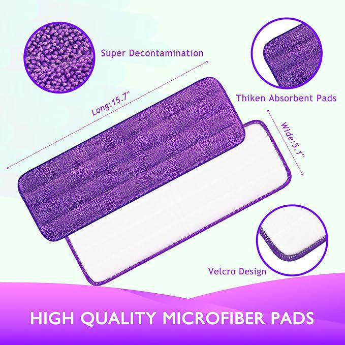 Microfiber Hands-Free Spray Mop Head, 14x42cm, Velcro Attachment, High Absorbency