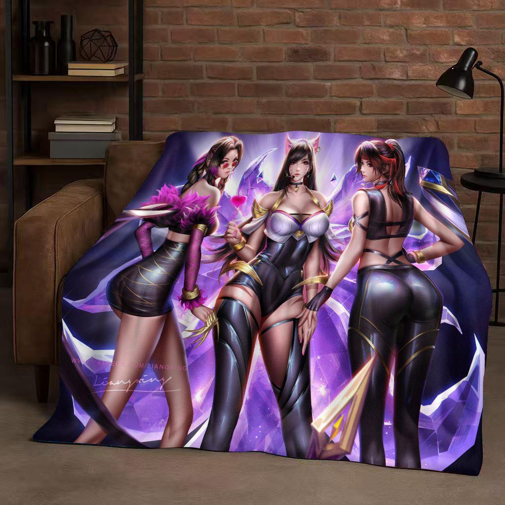 HD Tifa Aerith Sexy Lace Girl Cartoon Flannel Blanket,Ultra Soft Warm Plush Throw for Home Bedroom Bed Sofa Cover Picnic Kids