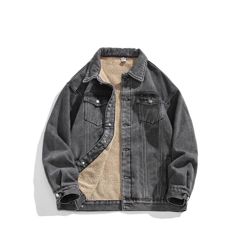

Мужские зимние джинсовые куртки 2025 года, уличная одежда, ковбойская верхняя одежда, теплые джинсовые пальто, новая мужская джинсовая куртка с толстым флисом и шерстяной подкладкой XXL серый