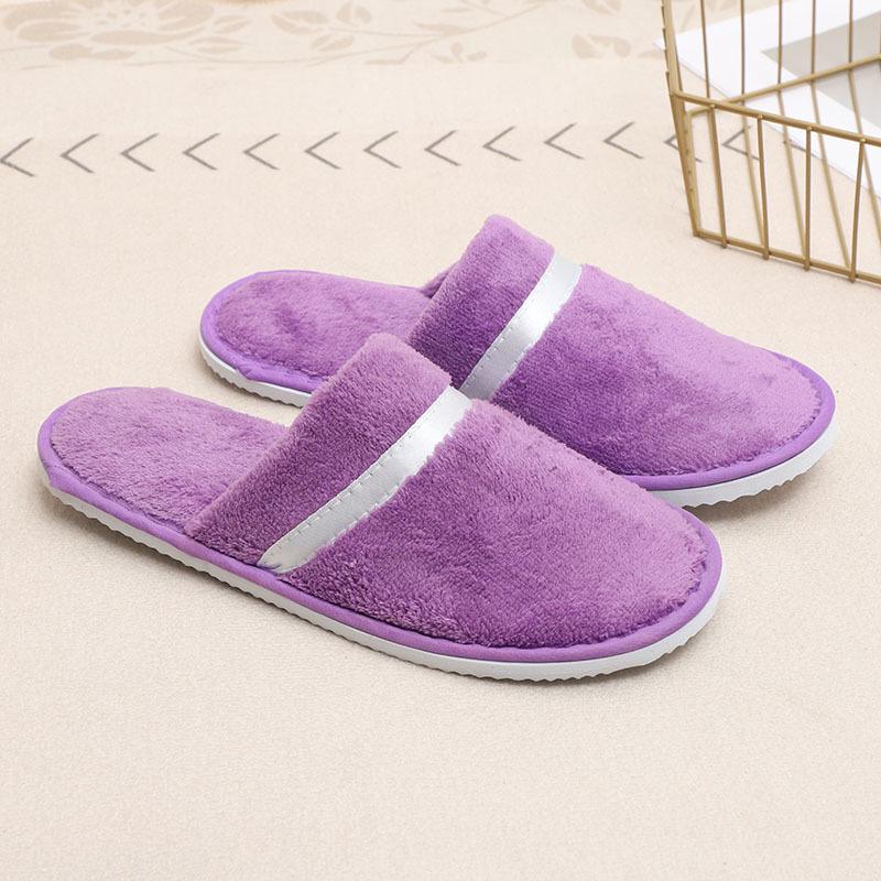 Coral Fleece Disposable Slippers with Color Ribbon for Home, Guest, Travel, Hotel, B&B - Thickened Comfort.