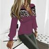 Plus Size Women V Neck Lantern Long Sleeve Top Color Block Print Slim Fit Casual Blouse