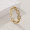 Gold Sliver Color Link Chain Shape Paved Diamond Cuff Rings For Women Copper Adjustable Figure Accessory