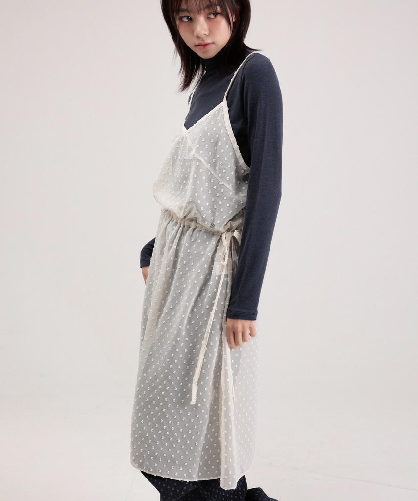 When You Move Dot See-Through Layered Logo Dress Cream