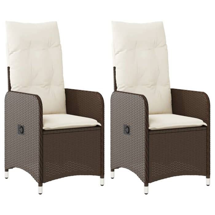 VidaXL Garden Reclining Chairs Set of 2 and Cushions Brown Rattan, Reclining Garden Armchair, Recliner 365686