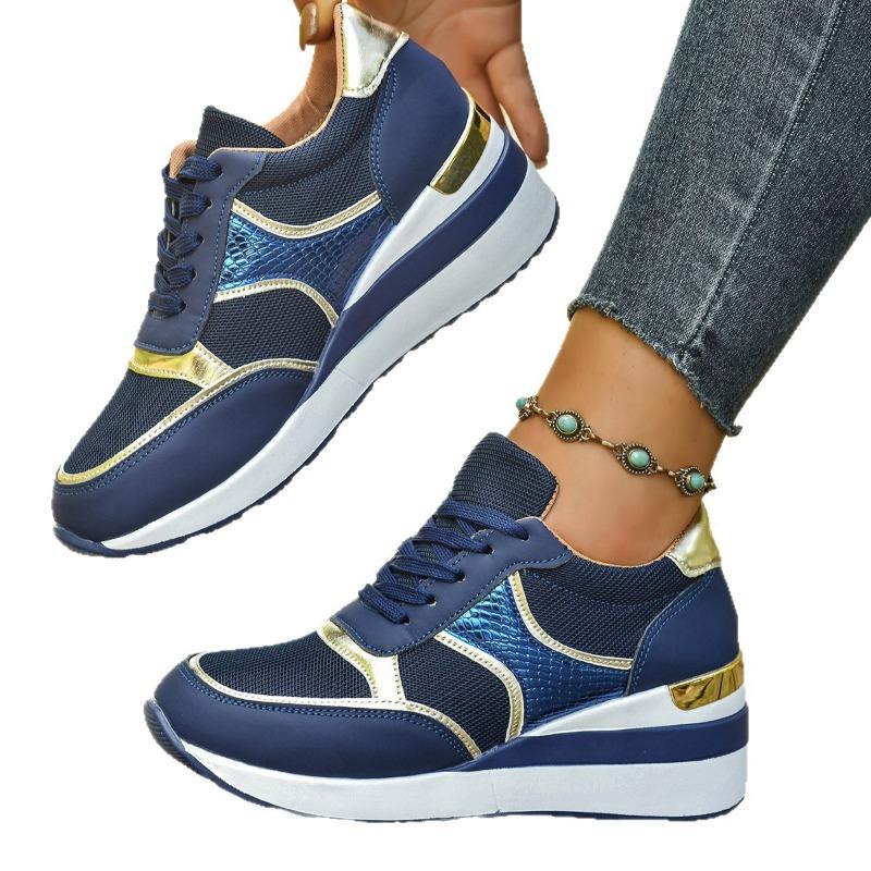 Women's Wide Width Platform Sneakers, Lace-Up Wedge Sole Casual Shoes, European Style Athletic Shoes Wholesale in Stock