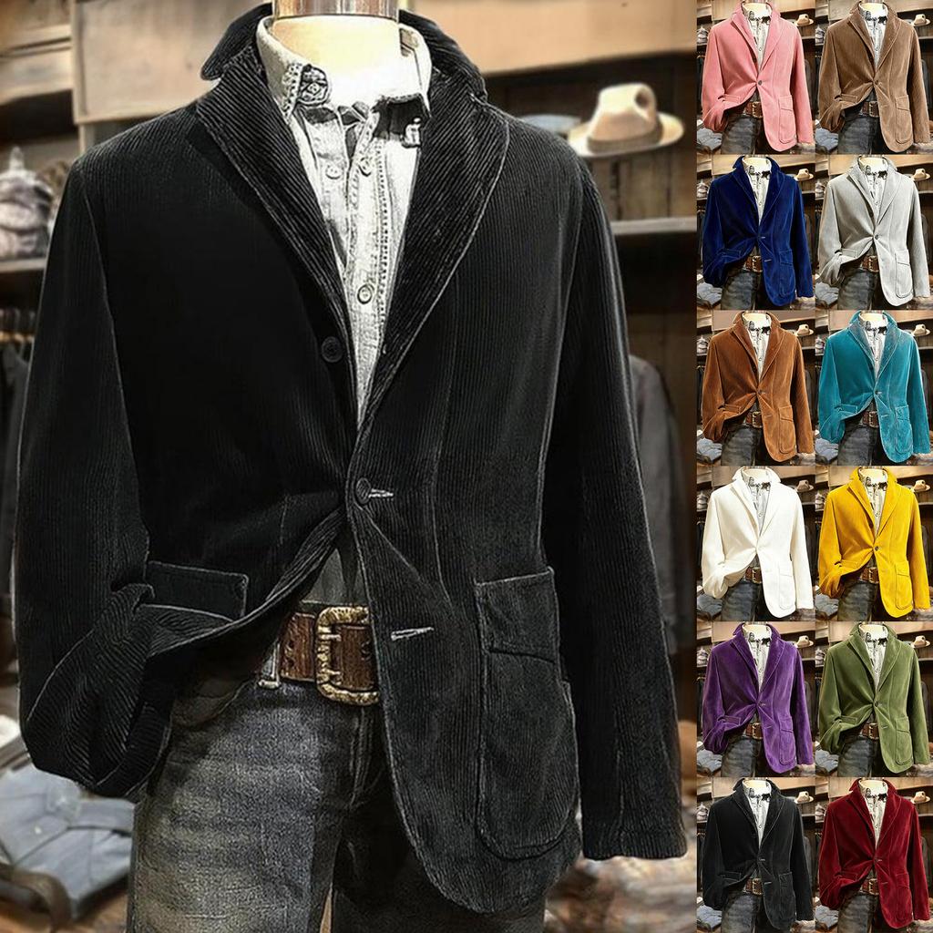Men's Solid Color Corduroy Warm Pocket Suit Jacket Cardigan Men's Casual Suit