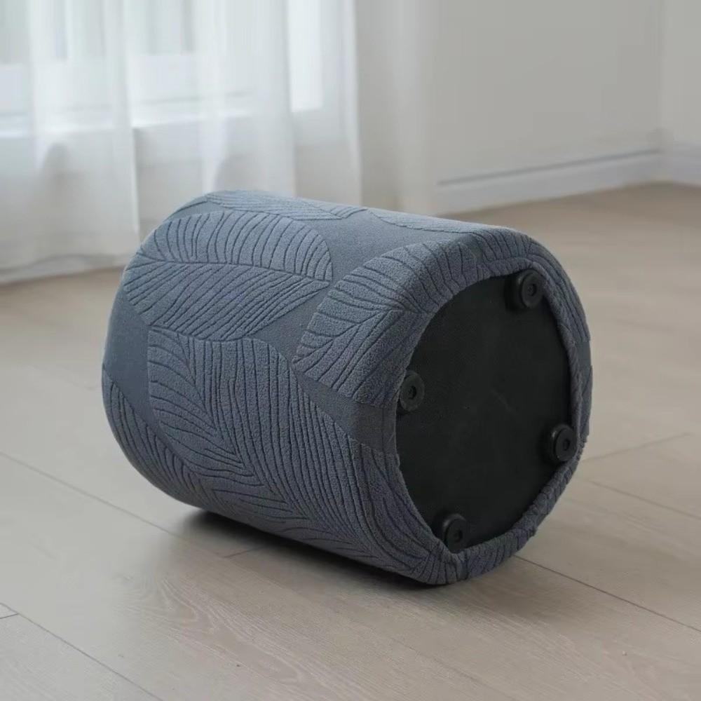 Round Ottoman Slipcover Leaf Jacquard Protective Cover Fashion Footstool Cover For Living Room