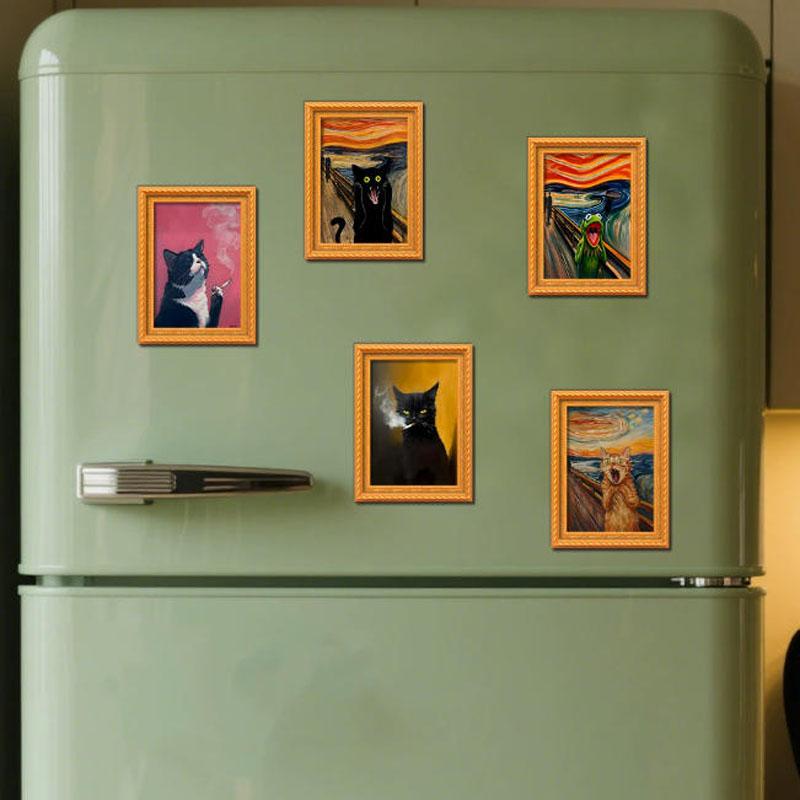 Cute Cat Refrigerator Magnets, Funny Wooden Rebellious Cat Smoking Fridge Magnet