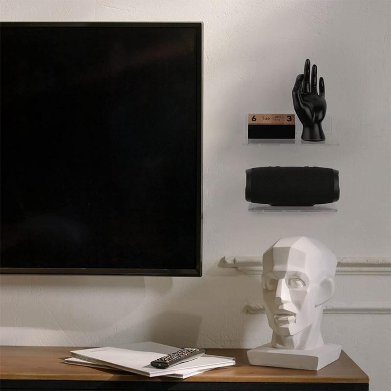 2 Pack Clear Floating Shelf Invisible Wall Mounted Stand with Cord Hole Small Display Holder for Speaker Action Figures