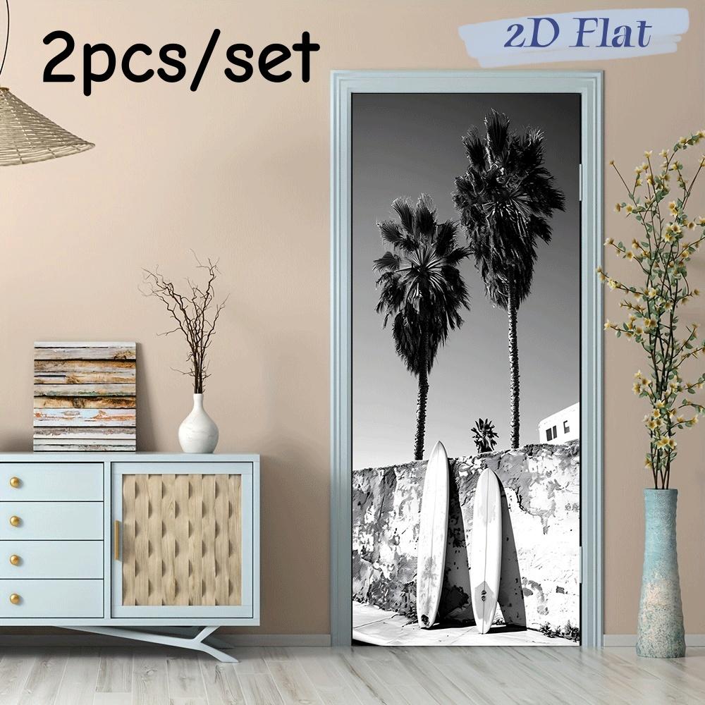 

2pcs tropical style palm tree surfboard wall stickers modern minimalist home decoration stickers living room bedroom entrance ba (as the picture,38.5x200cmx2)