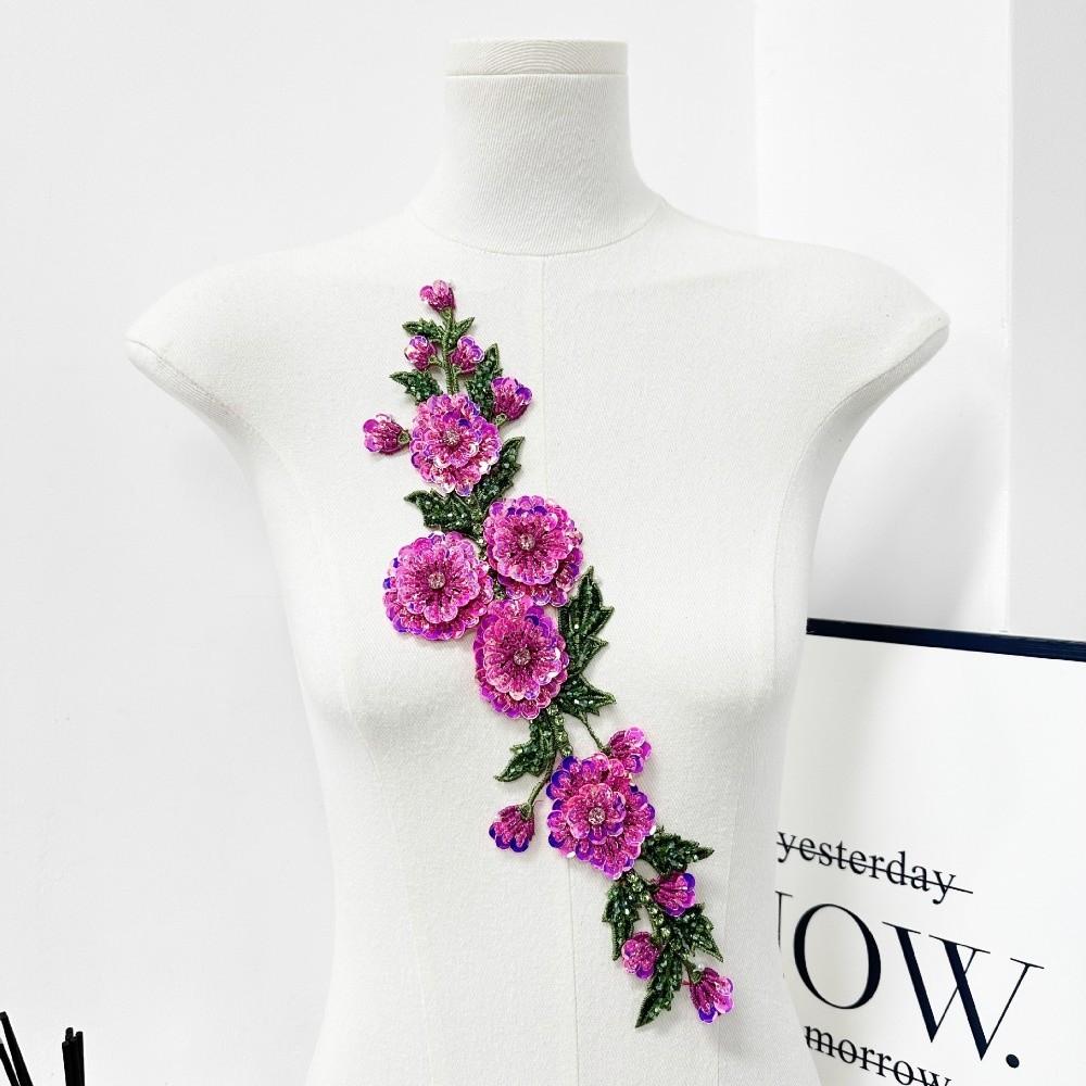 

Sew on Sequin Embroidery Patch DIY Dress Appliques Exquisite Sequined Floral Patch розы красного