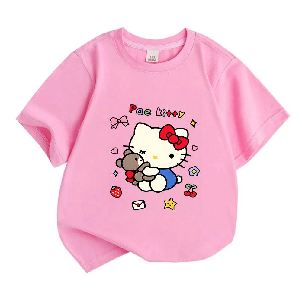 Cute Hugging Teddy Bear Print Kids 100% Cotton Crew Neck Sho